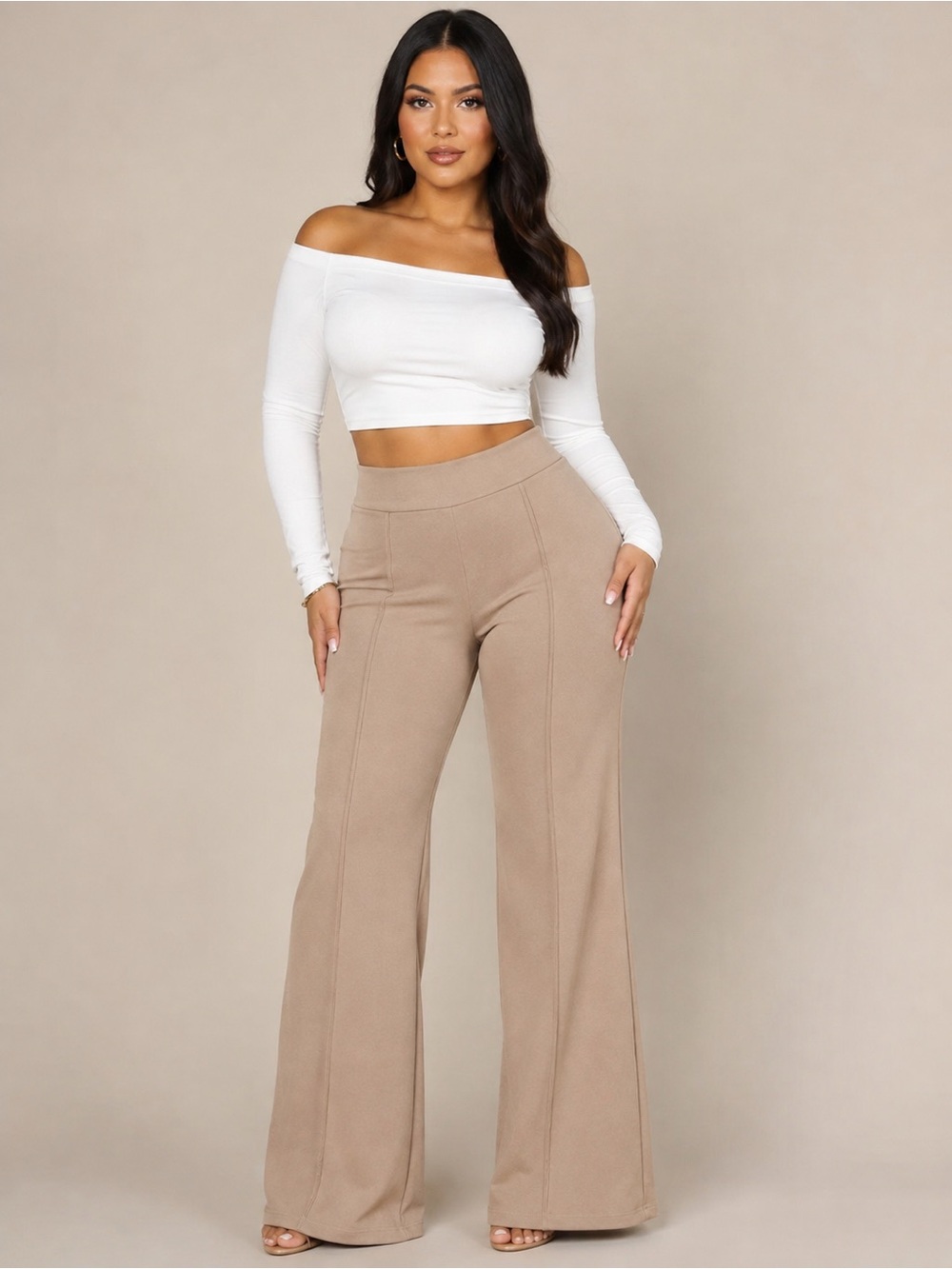 Fashion Nova Taupe High-Waist Wide Leg Pants